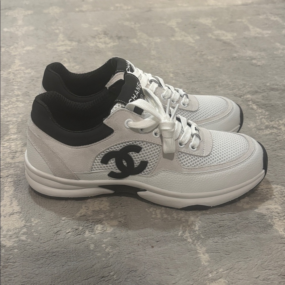 CHANEL ladies Black and White Mesh Sneakers size 9.5